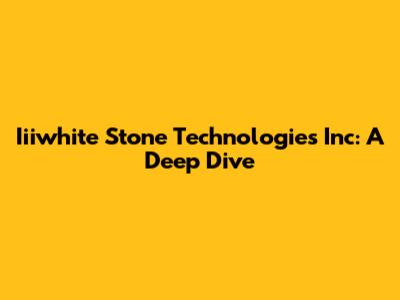 Iiiwhite Stone Technologies Inc: A Deep Dive