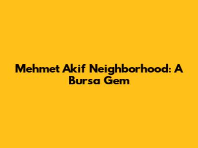 Mehmet Akif Neighborhood: A Bursa Gem