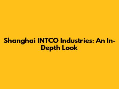 Shanghai INTCO Industries: An In-Depth Look