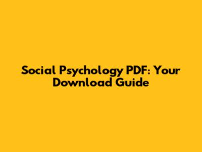 Social Psychology PDF: Your Download Guide